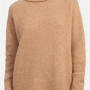 Theory Tan Cowl Neck Sweater Ribbed Knit Minimalist